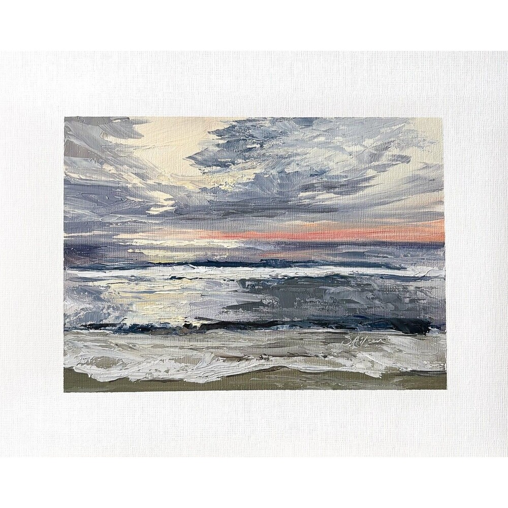 8x10 Original Oil Seascape Painting Ocean Sunset Art Cloud Impressionist Signed